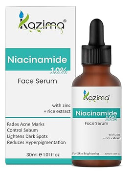 KAZIMA 10% Niacinamide Face Serum (30ml) with Zinc & Rice Extract - Fades Acne Marks, Dark Spots, Reduces Hyperpigmentation, Balances Oil