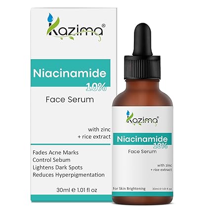 KAZIMA 10% Niacinamide Face Serum (30ml) with Zinc & Rice Extract - Fades Acne Marks, Dark Spots, Reduces Hyperpigmentation, Balances Oil