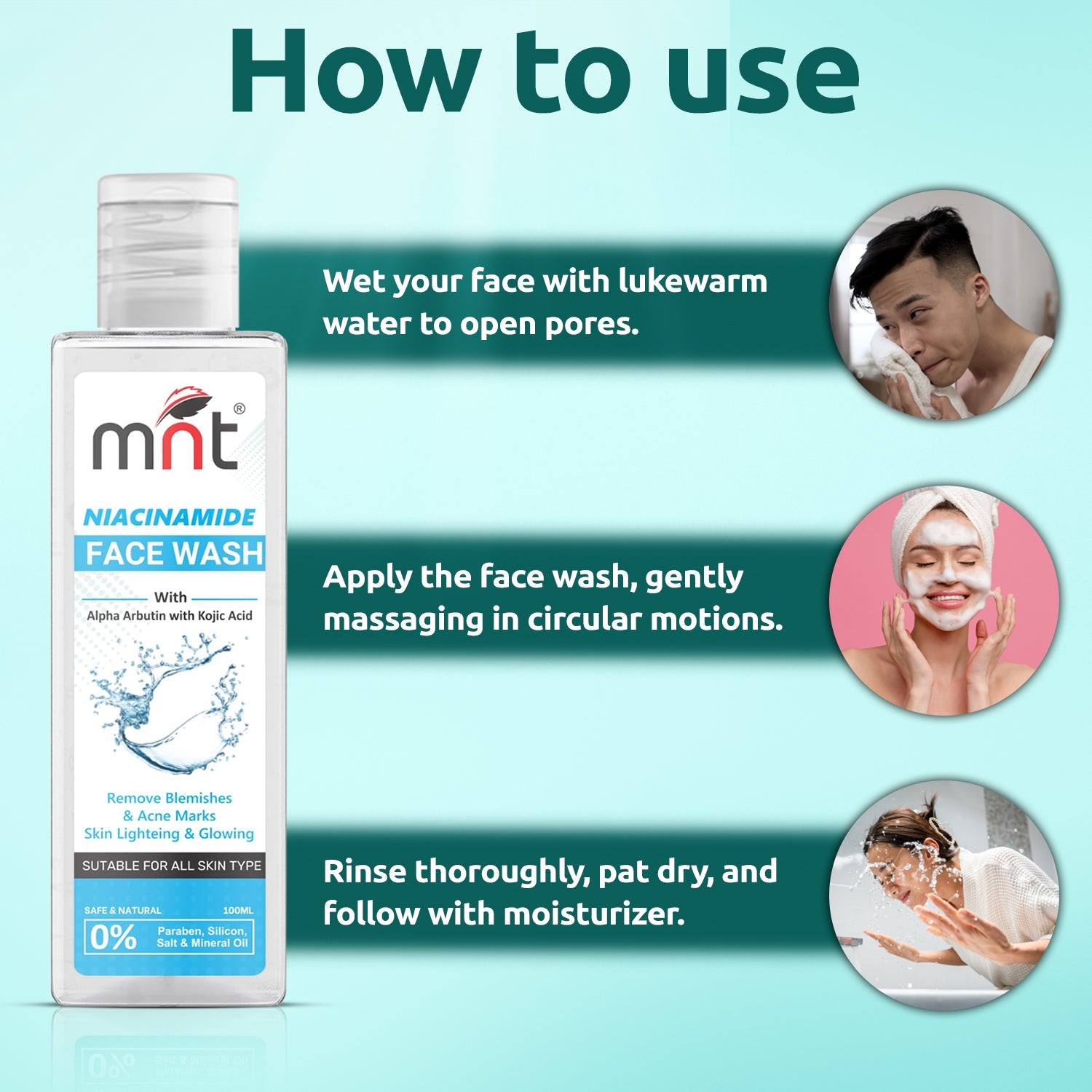 MNT Niacinamide Face Wash with Alpha Arbutin & Kojic Acid for Oil Clear, Dark Spots, Acne Marks & Pigmentation, 100 ml