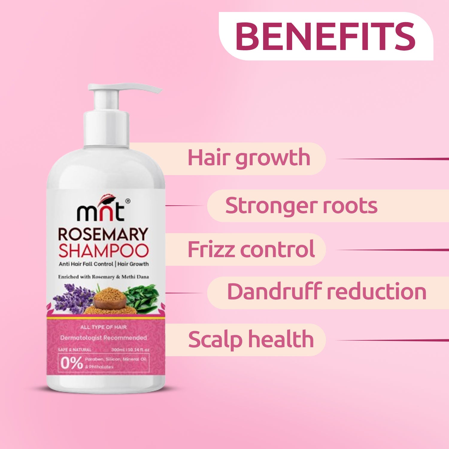 MNT Rosemary Shampoo with Methi Dana & Rosemary for Hair Fall Control & Hair growth | Rosemary Shampoo for Hair Growth, Reduced Hair Fall & Dandruff Control | 300 ml