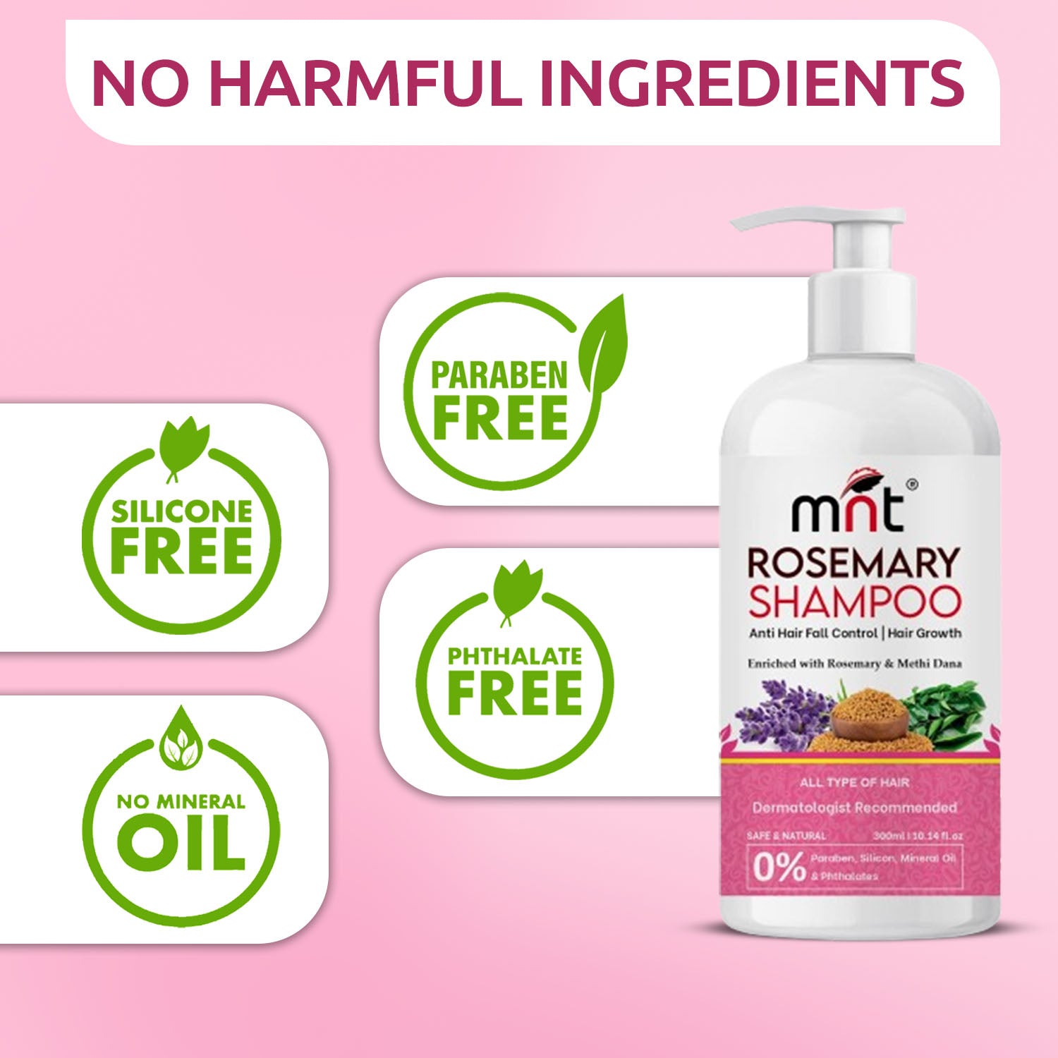 MNT Rosemary Shampoo with Methi Dana & Rosemary for Hair Fall Control & Hair growth | Rosemary Shampoo for Hair Growth, Reduced Hair Fall & Dandruff Control | 300 ml