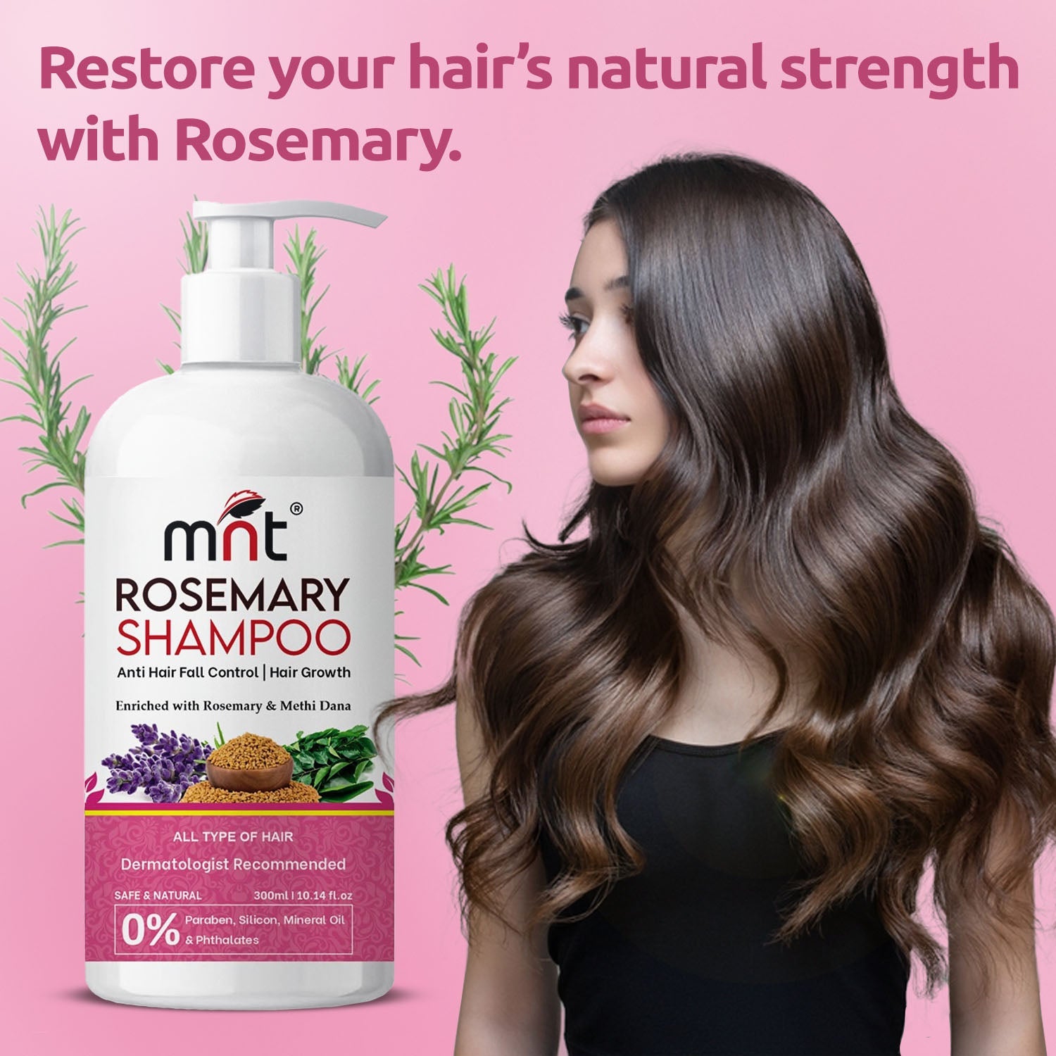 MNT Rosemary Shampoo with Methi Dana & Rosemary for Hair Fall Control & Hair growth | Rosemary Shampoo for Hair Growth, Reduced Hair Fall & Dandruff Control | 300 ml
