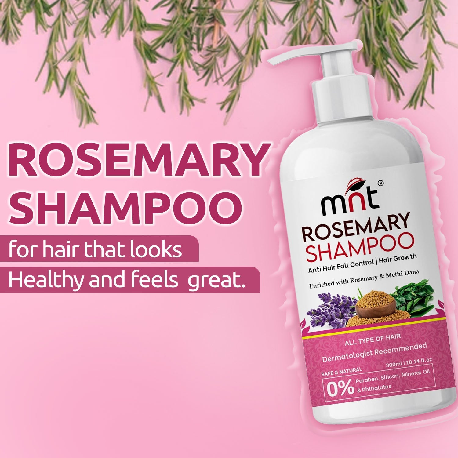 MNT Rosemary Shampoo with Methi Dana & Rosemary for Hair Fall Control & Hair growth | Rosemary Shampoo for Hair Growth, Reduced Hair Fall & Dandruff Control | 300 ml