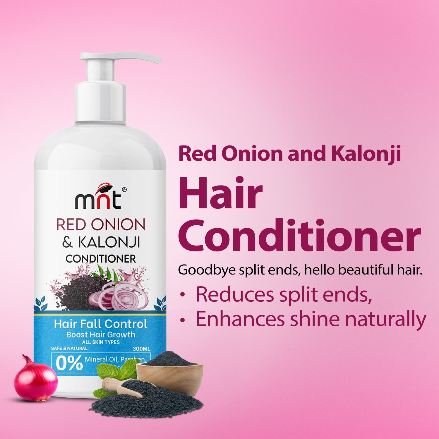 MNT Red Onion & Kalonji Hair Conditioner for Smooth and Silky Hair | Hair Growth & Hair Fall Control Conditioner, 300 ml