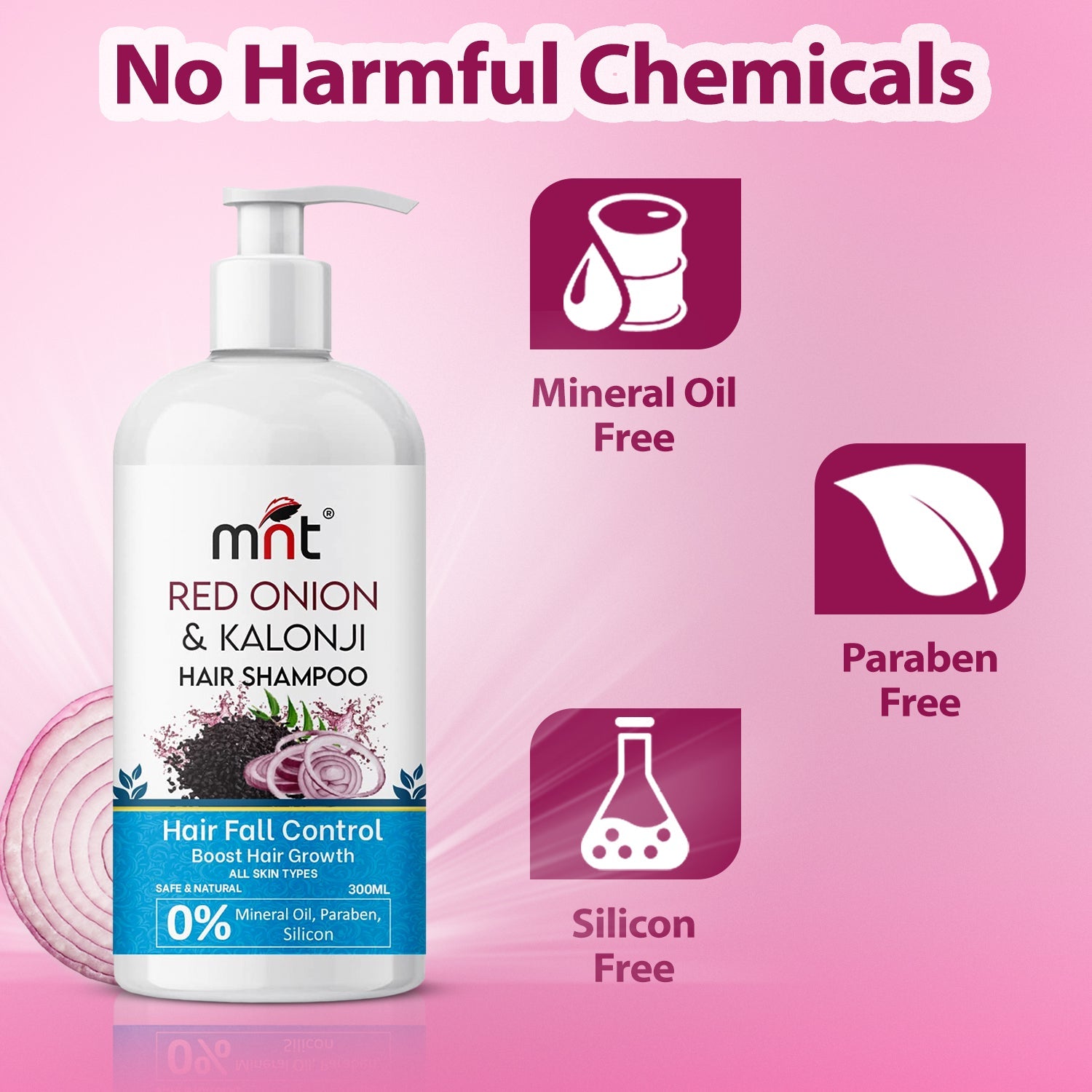 MNT Red Onion & Kalonji Hair Shampoo for Hair Fall Control and Hair Growth with Onion & Black Cumin Seed Oil, 300 ml
