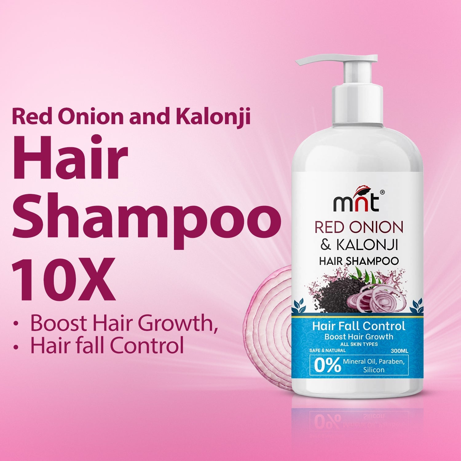 MNT Red Onion & Kalonji Hair Shampoo for Hair Fall Control and Hair Growth with Onion & Black Cumin Seed Oil, 300 ml
