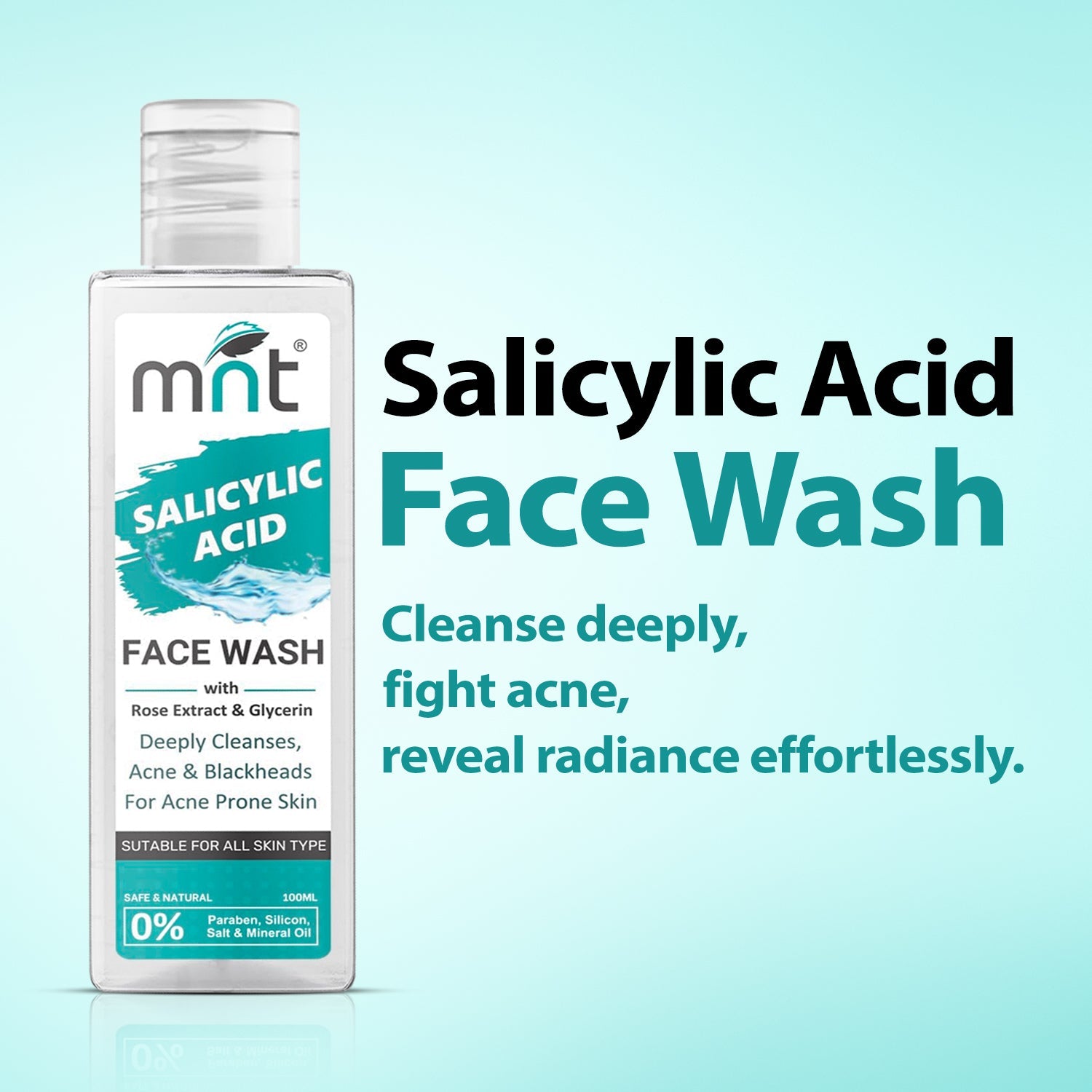 MNT Salicylic Acid Face Wash with Rose Extract & Glycerin for Deep Cleansing, Blackheads & Acne Prone Skin, 100 ml