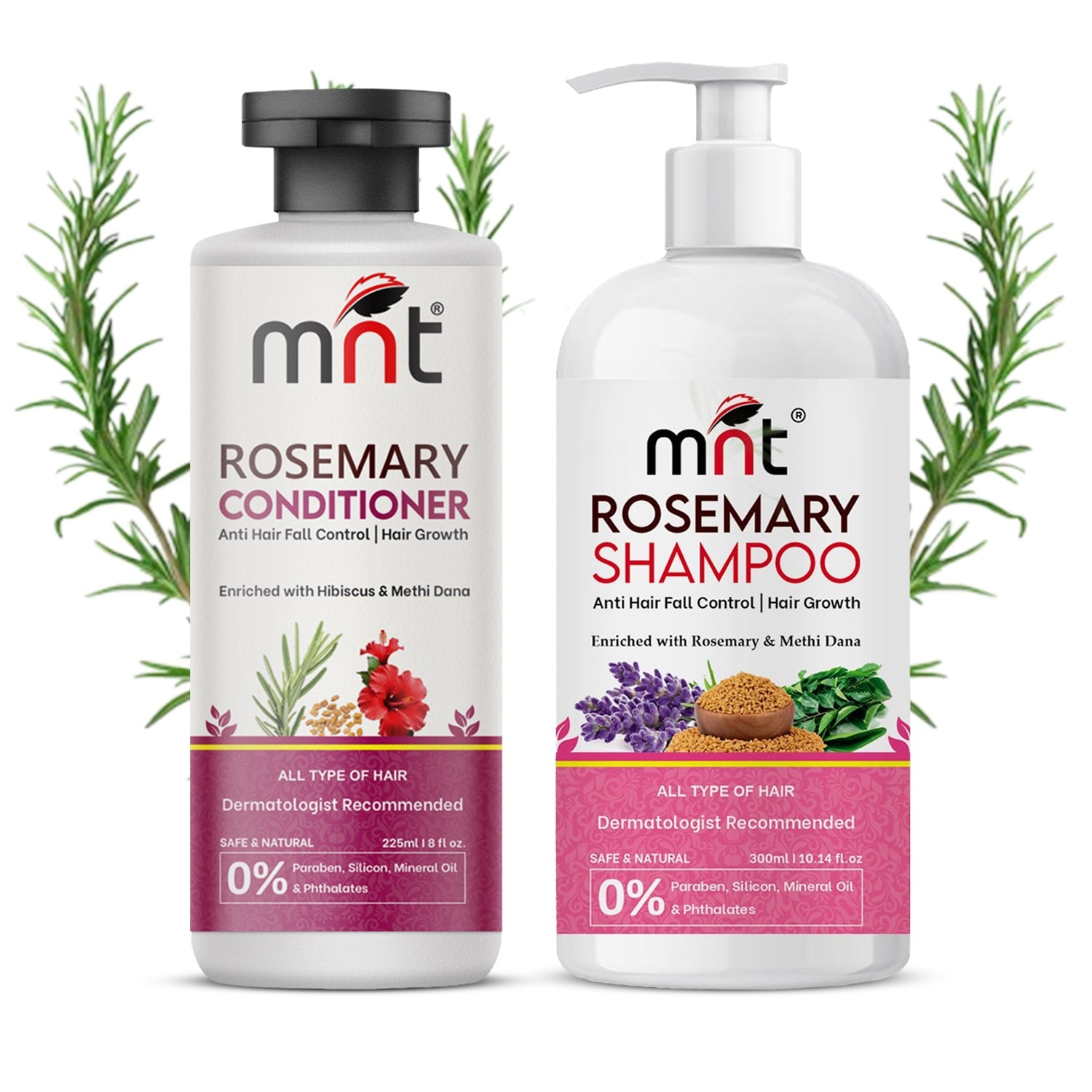 MNT Rosemary Hair Growth Kit - 300ml of Nourishing Shampoo and 225ml of Rosemary Conditioner for Healthier, Stronger Hair, Natural Growth Promotion, Hair Loss Prevention, and Shine