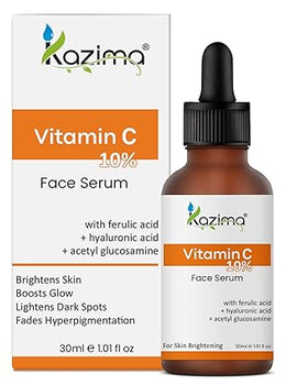 KAZIMA 10% Vitamin C Face Serum with 0.5% Ferulic Acid & Hyaluronic Acid for Dark Spots, Hyperpigmentation & Brightening for Men & Women | 30 ml