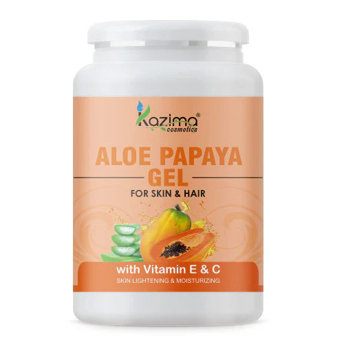 KAZIMA Aloe Papaya Gel with Pure Aloe Vera, Papaya & Vitamin C, E for Face, Skin & Hair - Moisturizing, Skin Brightening, Acne Scars, Wrinkles, Sunburn & Dark Circles