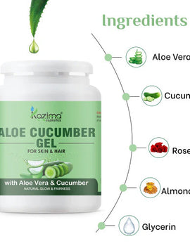 KAZIMA Aloe Cucumber Gel with Pure Aloe Vera & Cucumber for Face, Skin & Hair - Exfoliate Skin, Reduces Acne Scars, Wrinkles, Sunburn, Dark Circles & Moisturizes Skin