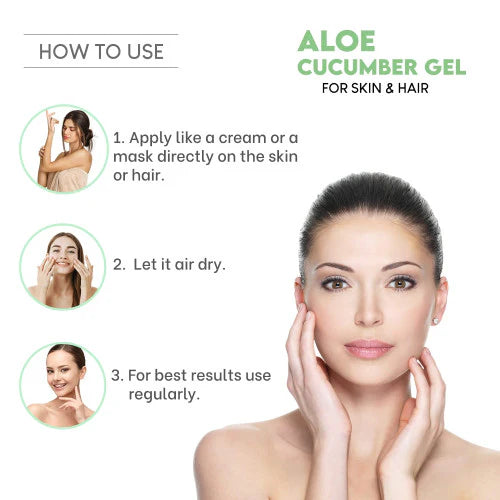 KAZIMA Aloe Cucumber Gel with Pure Aloe Vera & Cucumber for Face, Skin & Hair - Exfoliate Skin, Reduces Acne Scars, Wrinkles, Sunburn, Dark Circles & Moisturizes Skin