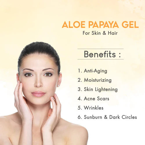 KAZIMA Aloe Papaya Gel with Pure Aloe Vera, Papaya & Vitamin C, E for Face, Skin & Hair - Moisturizing, Skin Brightening, Acne Scars, Wrinkles, Sunburn & Dark Circles