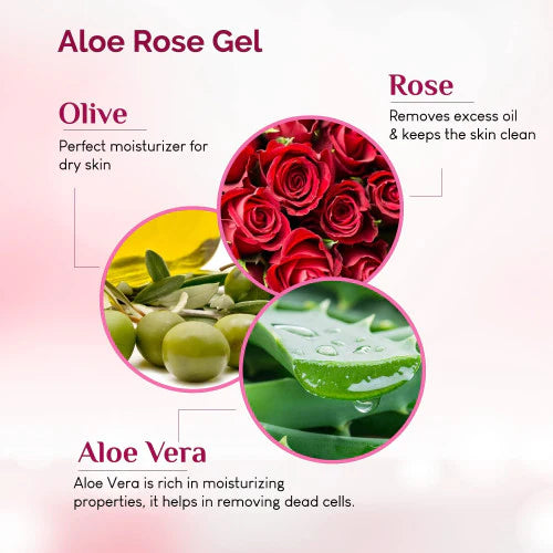 KAZIMA Aloe Rose Gel with Pure Aloe Vera, Olive & Vitamin E for Face, Skin & Hair - Moisturizing, Sunburn, Acne Scars, Wrinkles & Dark Circles